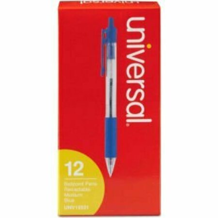 UNIVERSAL PRODUCTS Universal Comfort Grip Retractable Ballpoint Pen, 1mm, Blue Ink, Clear Barrel, Dozen UNV15531
